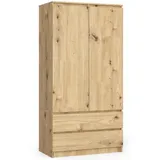 Akord Kleiderschrank, Eiche Artisan, Holzwerkstoff, Nachbildung, Holz Optik, 4 Fächer, 2 Schubladen, Rechteckig, 180x180x51 cm, Schlafzimmer, Kleiderschränke