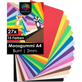 OfficeTree Moosgummi 30 Bögen A4 15 Farben 2 mm stark