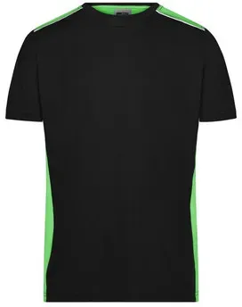 Herren Workwear T-Shirt Kontrast JN860, schwarz/lime-grün, Größe L - schwarz - L