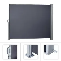 UAC Seitenmarkise 180 x 300 cm Sichtschutz Sonnenschutz 280 g/m2Balkon Ausziehbar, Grau