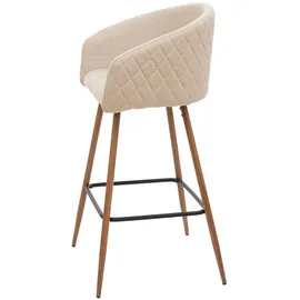 Mendler 2er-Set Barhocker HWC-D72, Barstuhl Tresenhocker Küchenhocker mit Lehne, Metall Holzoptik ~ Stoff/Textil, creme-beige