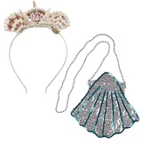Goldschmidt Kostüme Meerjungfrau Kostüm Damen Set | Tüllrock Muschel-Tasche Tiara Krone | Nixe Damenkostüm Fasching Karneval blau (Tasche & Krone), Einheitsgröße