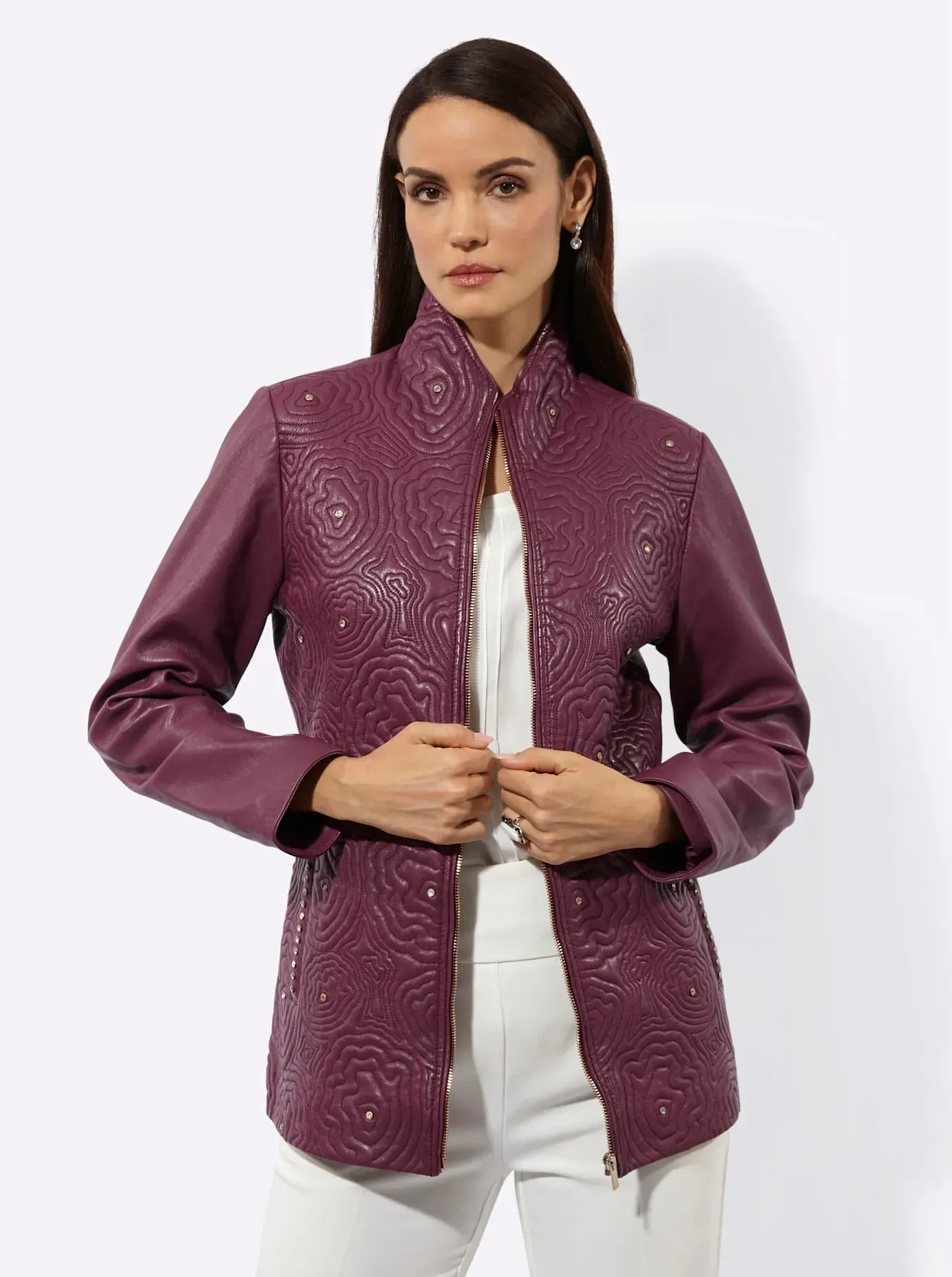 Lederjacke MAINPOL, Damen, Gr. 36, bordeaux, 100% Lammnappaleder, unifarben, Jacken