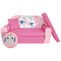 FORTISLINE Kindersitzgruppe Kindersofa Kindercouch Aufklappen Bettfunktion + Hocker W319 rosa