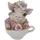 FD Dekofigur Schwein mit Blumen in Tasse 15 x 12,5 x 10,5 cm weiß rosa