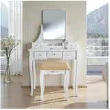 Tectake Schminktisch Frisiertisch Claire mit Hocker (2 tlg), Edler Schminktisch in moderner Optik weiß Rechteck | 80,00 cm x 138,00 cm x 40,00 cm