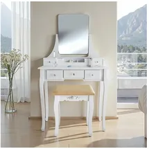 Tectake Schminktisch Frisiertisch Claire mit Hocker (2 tlg), Edler Schminktisch in moderner Optik weiß Rechteck | 80,00 cm x 138,00 cm x 40,00 cm