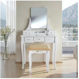 Tectake Schminktisch Frisiertisch Claire mit Hocker (2 tlg), Edler Schminktisch in moderner Optik weiß Rechteck | 80,00 cm x 138,00 cm x 40,00 cm