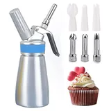 250ml Sahnespender, Sahnesyphon Edelstahl mit 3 Dekorations-Düsen und 1 Reinigungsbürsten, Edelstahl Sahnespender für Cremes und Soßen (250 ml ...