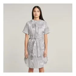 G-Star für Damen. D26157-D386-H066 Gegürtetes Kleid mit grauen Seitenschlitzen (S), Lässig, Baumwolle, Kurzarm