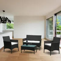 Jiubiaz Gartenmöbel Glas Couch Polyrattan Gartenlounge Sitzgruppe Farbwahl - Braun