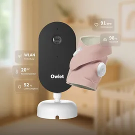 Owlet Dream Duo – Smart Baby Monitor mit medizinisch geprüftem Dream Sock® Sensor, 2K HD Kamera, Puls- & Sauerstoffüberwachung, Schlafanalyse, WLAN Rose