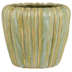 IB Laursen Blumentopf mit Rillen Keramik, Höhe 10.5, Ø 12.5 cm, Grün