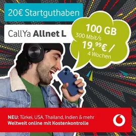 Vodafone Prepaid CallYa Allnet L | 100 GB | 20 EUR Guthaben | ohne Vertrag | 5G | Allnet Flat | EU-Roaming | weltweit nutzbar