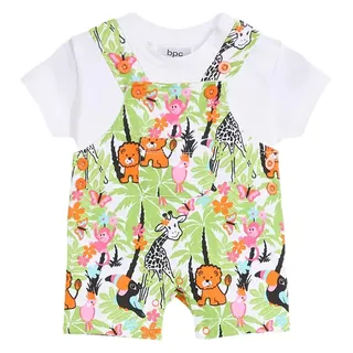 stylisches Kinder-Set für Babys Kurzarm-Shirt und Latzhose mit farbenfrohem Animals-Print 955026 Weiß/Bunt - 56/62