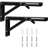 Klappkonsole, Schwerlast Scharniere Klappbar, Winkel Regalträger, Eisen Klappwinkel 90 Grad, Winkel Klappbar Regalwinkel für Zuhause, Küche, Büro, Tisch, Wand - Schwarz(10 Zoll)