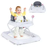 COSTWAY Lauflernhilfe Baby klappbar, Lauflernwagen 3-stufig höhenverstellbar mit Rädern, Spielzugen, abnehmbares Sitzkissen, Baby Walker Gehfrei Baby für Kinder von 6-36 Monaten (Grau)