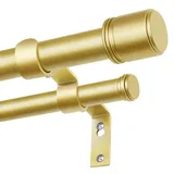 BOLITE Goldene Gardinenstange 2 Läufig 90-182 cm, 25 mm Gardinenstange Ausziehbar für Ösenvorhänge, Vorhangstange Doppelläufig mit Halterung und Enden, Gardinenstangen für Schlafzimmer, Wohnzimmer
