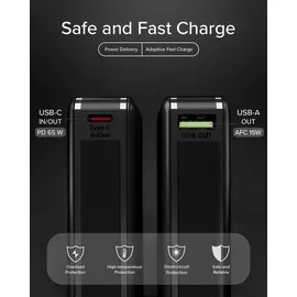 SBS NanoTube Powerbank für Computer, Smartphones, Tablets mit USB-C, und USB-A, Schwarz