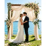 ugaxhome 2 Stück 75x600cm Hochzeit Vorhang Chiffon-Stoff Hochzeitsbogen Traubogen Vorhang Querbehang Hochzeits Hintergrund Volant Vorhäng Hängender Effekt für Hochzeit Fotografie (Champagner)