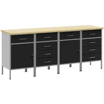 vidaXL Werkbank mit Schubladen 4-Tlg Schwarz und Grau 200 x 55 x 85 cm 3321386