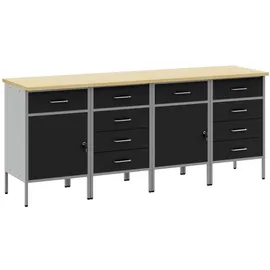 vidaXL Werkbank mit Schubladen 4-Tlg Schwarz und Grau 200 x 55 x 85 cm 3321386