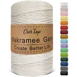 OurTop Premium Makramee Garn Natur, 2mm x 500m Macrame Cord Makramee Schnur Makramee Kordel, Garn für DIY Handwerk, Weben Dekoration, Hängepflanze Pflanze Aufhänger