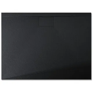 doporro Duschtasse Duschwanne 80x140x3 flach Mineralguss in Anthrazit inkl. Ablaufgarnitur AL06 DIN-Anschlüsse für bodenebene Montage geeignet Geoma07