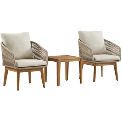 riess-ambiente Outdoor Gartenlounge ROPE natur taupe Akazie 2er-Sitzgruppe inkl. Tisch und Kissen