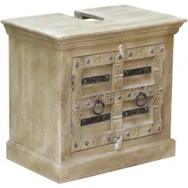 SIT Möbel Waschbeckenunterschrank "Daipur", beige (natur, antikgrau), B:66cm H:60cm T:41cm, Massivholz, Schränke, Waschbeckenunterschrank, geschnitzte Verzierungen und Siphonausschnitt