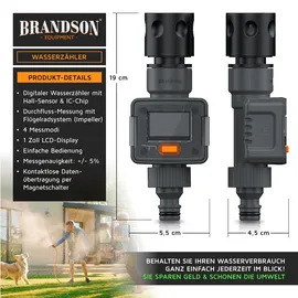 Brandson digitaler Wasserzähler 3/4 Zoll für Gartenschlauch, Durchflussmesser, 4 Modi, IPX6, zur Verbrauchskontrolle