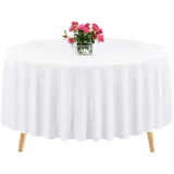 1 Packung runde Tischdecke, 305 cm, weiße Polyester-Tischdecke, waschbare Tischdecken, Polyester-Stoff-Tischdecke für Hochzeit, Party, Bankett, Buffet, Feiertagsessen (weiß, 305 cm)