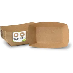 BIOZOYG 500 Stück Einwegschalen 500ml Pappschalen Fingerfood, ungebleichter Kraftkarton, für Pommes, Snacks und Currywurst, biologisch abbaubar