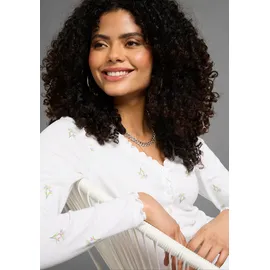 KangaROOS Langarmshirt mit Blumendruck und Knopfleiste, Gr. 36/38, weiß-bunt, , 34692823-36