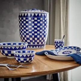 Lambert Küchenkaro Brottopf mit Deckel Keramik, handgemalt, creme/blau, H 30 cm, D 21 cm Brottopf klein mit Deckel - Creme/Blau