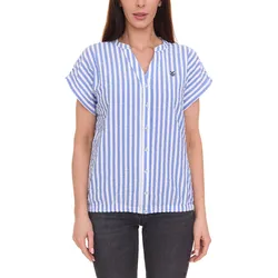 DELMAO Damen Sommer-Bluse gestreift Kurzarm-Bluse Sommer-Shirt 64287360 Blau/Weiß