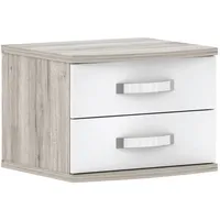 Forte Carryhome Nachtschrank, Eiche, Weiß hochglanz , 2 Schubladen