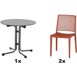 SIENA GARDEN Urban Lights Set 3teilig Square Stuhl gastrotauglich brick mit Tisch Sola Ø80