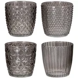 levandeo 4er Set Windlicht H7,5cm Glas Grau Teelichthalter Tischdeko Kerzen Retro Deko Kerze Transparent Kerzenhalter Tischdeko Deko