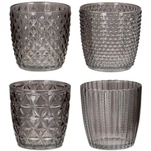 levandeo 4er Set Windlicht H7,5cm Glas Grau Teelichthalter Tischdeko Kerzen Retro Deko Kerze Transparent Kerzenhalter Tischdeko Deko