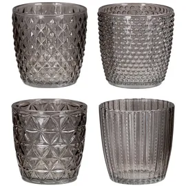 levandeo 4er Set Windlicht H7,5cm Glas Grau Teelichthalter Tischdeko Kerzen Retro Deko Kerze Transparent Kerzenhalter Tischdeko Deko