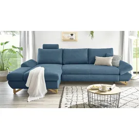 furn.design Ecksofa blau Struktur-Stoff Sofa mit Bettfunktion und Stauraum 284 cm | blau