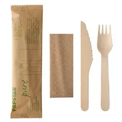 PAPSTAR 50 Besteckset, Holz pure 88229 Messer, Gabel, Serviette