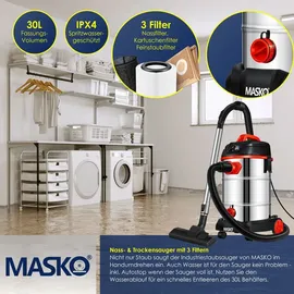 Masko Masko® Industriestaubsauger Staubsauger Nass Trocken Sauger Edelstahl max. 1800W