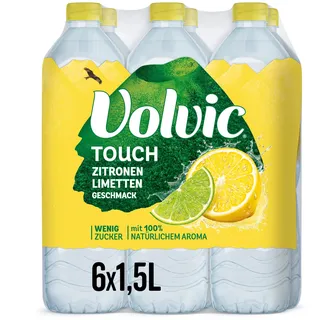 Volvic Touch Zitronen-Limetten-Geschmack – Erfrischungsgetränk aus natürlichem Mineralwasser Volvic mit Zitronen-Limetten-Geschmack – ohne Konservierungsstoffe – 6 x 1,5 l