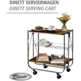 Wenko Servierwagen WENKO "Modell Dinett Deluxe", braun (nussbaumfarben, silberfarben), B:68cm H:70cm T:41cm, MDF, Rollwagen, Servierwagen, Küchenwagen mit 2 Ablagen und Korb, 4 Rollen, zusammenklappbar