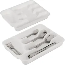 Relaxdays Besteckkasten 2er Set HxBxT: 4 x 24,5 x 32,5 cm 5 Fächer Kunststoff weiß