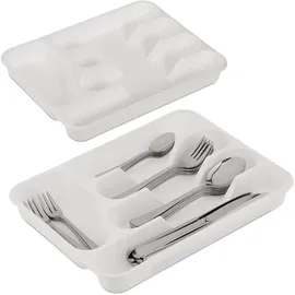 Relaxdays Besteckkasten 2er Set HxBxT: 4 x 24,5 x 32,5 cm 5 Fächer Kunststoff weiß