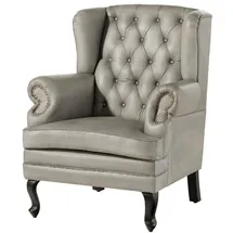 Massivmoebel24 Ohrensessel Chesterfield Leder 88 x 105 x 81 cm Grau