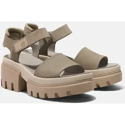 Sandale TIMBERLAND "Everleigh 2 STRAP SANDAL", Gr. 41 (9,5), grau (lt tpe nubuc), Leder, Textil, sportlich, Schuhe